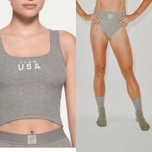 💓SKIMS TEAM USA HEATHER GRAY SOFT LOUNGE BRIEF AND TANK TOP SET SIZE L💓